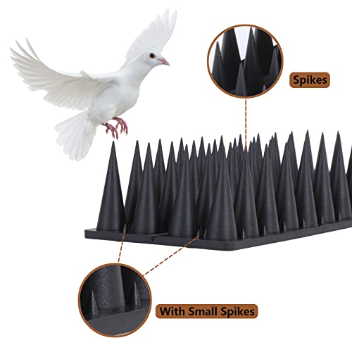 Bird Spikes, 18.7 Feet Bird Guard Spikes for Squirrel Cat Raccoon and Other Small Animals, Pigeon Spikes for Outdoor Fences and Roofs, Durable Plastic Bird Barrier Strips(20 Pack) - color: Black