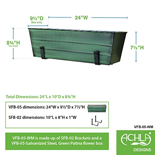 Achla Designs Medium Green Flower Box with Wall Brackets