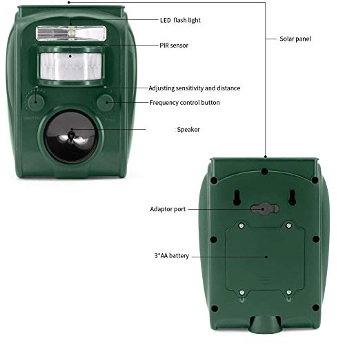 Ultrasonic Pest Repellent,Solar Animal Repeller,Outdoor Cat Repellent,Bird Repellent,Deer Repellent.Dog,Raccoon,Squirrel Repellent,Motion Activated LED Flashing Light Alarm Sound Animal Repeller
