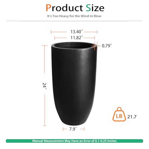 Heyzier Tall Planters for Outdoor Plants, Large Concrete Flower Pots for Garden Front Porch, Patio, Indoor (Black)
