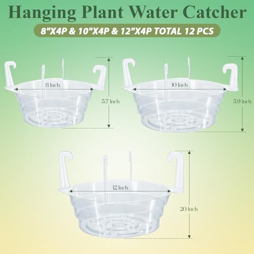8-10-12" 12-Pack Clear Hanging Plant Basket Drip Pans Water Catcher Tray - size: 8/10/12 Inch