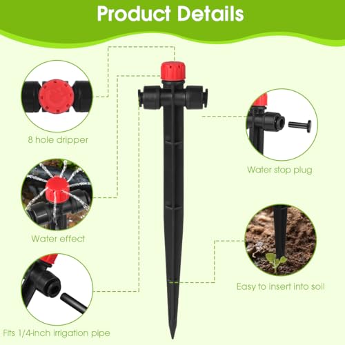 25 Pcs Drip Irrigation Emitters with Stake - Adjustable Drip Emitter Stream for 1/4" Drip Line Irrigation Tubing - Drip Irrigation System Parts Drippers Sprinkler Heads for Garden Watering System -Red - style: 25 Pcs Red Double Hole Drip Emitters Stream
