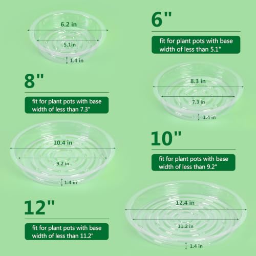 JERIA 20 Pack Clear Plant Saucers(6/8/10/12 Inch),Plastic Flower Pot Trays,Round Durable Plant Drip Trays for Indoor and Outdoor - size: 6/8/10/12 Inch (20 Pack)