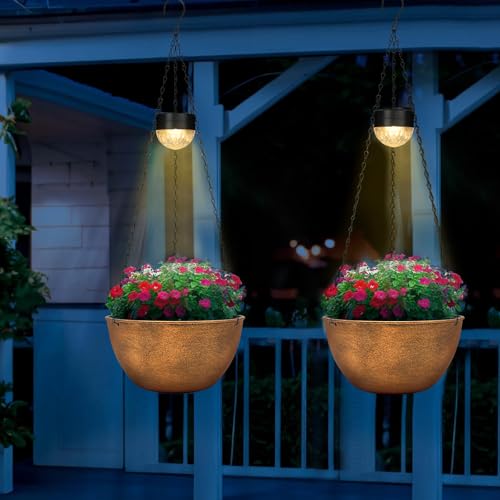 SUNNYPARK 2 Pack Solar Hanging Planters for Plants Outdoor - color: Bronze