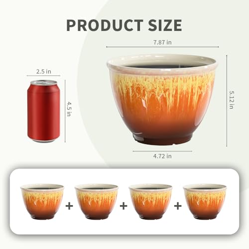 4 Pack Glazed Plant Pots, 8 Inch Modern Planters with Drainage Hole - color: Orange Glaze