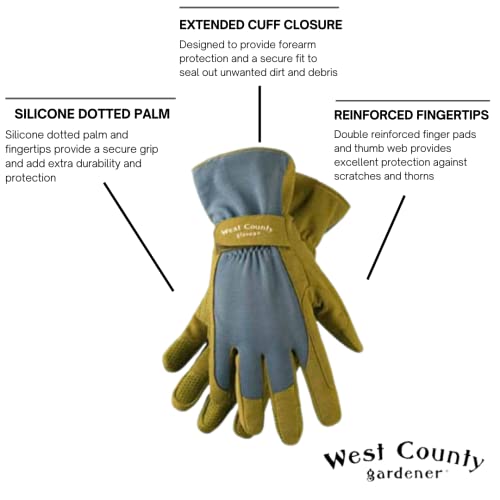 West County Gardener 074SL Classic Glove, Slate, Large,074S/L