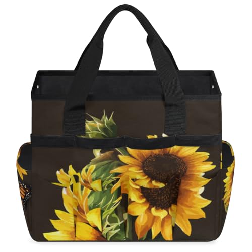 Butterfly Sunflower Funny Garden Tool Bag Waterproof Gardening Tool Storage Bag with Handle & 10 Pockets Gardening Tote Bag for Women Garden Tool Organizer - color: Butterfly Sunflower Funny