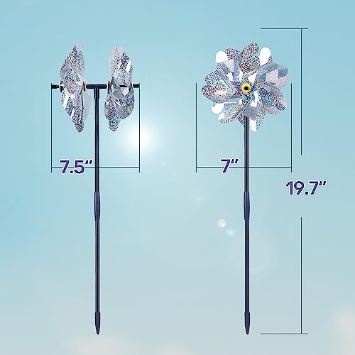 BATTIFE Preassembled Reflective Pinwheels for Yard & Garden, Silver, 6 Pack - color: Silver, size: 6 Pack
