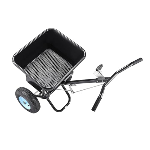 VEVOR Broadcast Spreader 100 lbs Capacity Walk-Behind Push Spreader Black | For Lawn Garden, 0-9.8 ft Spreading Width, 13 in All Terrain Pneumatic Tires, Hopper Grate for Seed Fertilizer Salt Ice Melt