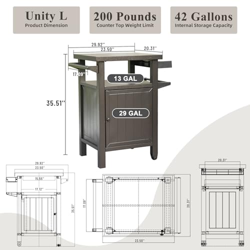 Domi Grill Carts Outdoor with Storage and Wheels, Whole Metal Portable Table and Storage Cabinet for BBQ,Deck,Patio,Backyard(Brown) - color: Brown, size: L(2 Wheels)