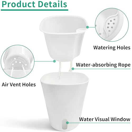 TCBWFY 5 Inch Self Watering Pots for Indoor Plants,5 Sets Self Watering Planter Pots with Visual Water Level Window and Multiple Vents,Self Watering Plant Pot for All House Plants,Flowers,Herbs - size: 5 Inch - 5 Sets