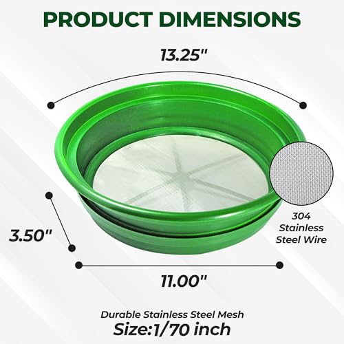 SE 13.25 Inch Wide Stackable Classifier Gold Prospecting Pan - 1/70 Inch Stainless Steel Mesh Sifting Pan, Green - size: 1/70 inch, style: Pans