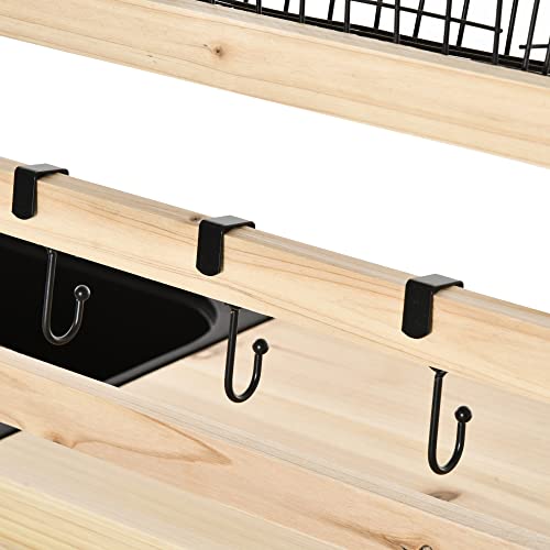 Potting Bench Table, Garden Work Bench, Workstation with Metal Sieve Screen, Removable Sink, Additional Hooks and Baskets for Patio, Courtyards, Balcony, Natural
