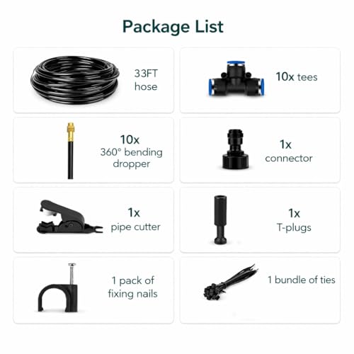360° Adjustable Drip Irrigation System - Compatible 1/4" Irrigation System, 33FT Garden Watering Atomizing System with 10pcs Nozzles, Greenhouse Accessories for Yard, Lawn, Plants, Garden (33Ft) - size: 33Ft
