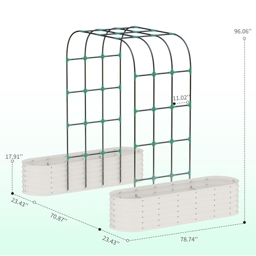 Galvanized Raised Garden Bed with 96" Vertical Arch Trellis, Beige - color: Beige