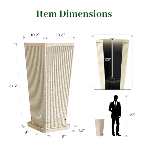 24" Tall Planters for Outdoor Plants with Tray Set of 2 Resin Beige - color: Beige-frosted