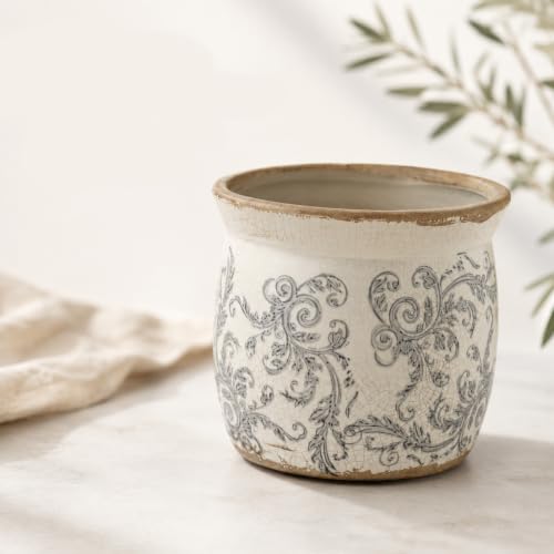 Doysayes Vintage Ceramic Flower Pot for Indoor Plant with Drainage Hole - color: Gray