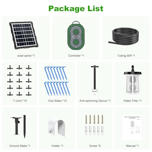 50FT Automatic Solar Drip Irrigation System, Solar Automatic Plant Waterer Kit, Supported 15 Pots, Indoor/Outdoor Irrigation Kit for Garden, Balcony & Patio Vacation Free