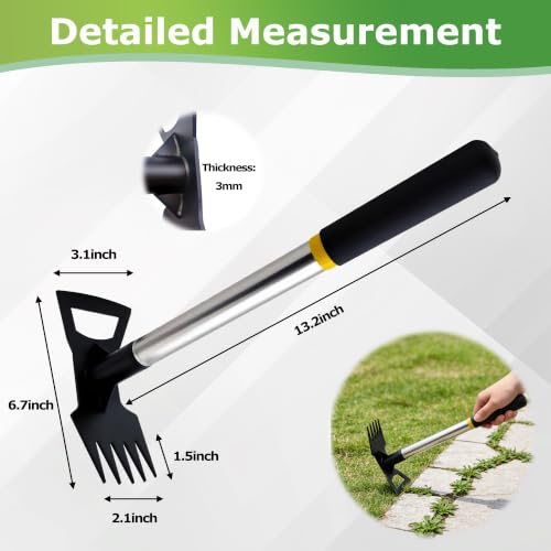 13.2" Weed Puller Tool, 5-Tine Weed Remover, 2-in-1 Handheld Root Weeder