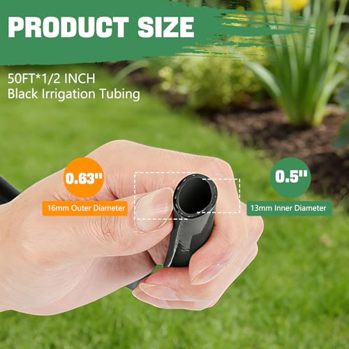 1/2 Inch Drip Irrigation Tubing 50FT Flexible Garden Water Hose Supply - color: Black, size: 50FT