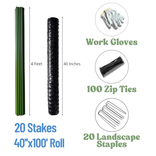 PotatoLife 40" x100',Black,Temporary Plastic Construction Fence with Stakes - color: Black, size: 40'' x 100'