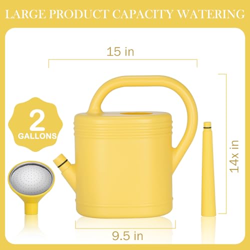 2 Gallon Watering Can for Indoor Plants, Garden Watering Cans for Outdoor Plant House Flower, Modern Plant Watering Can Large Long Spout with Sprinkler Head - color: Yellow, size: 2 Gallon