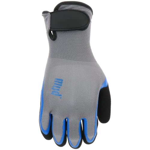MUD Simply Men's Garden Gloves, Hook & Loop Dual Dip Latex, Grip, Water Resistant, Gray, Medium/Large (MD32021G-ML) - size: Medium-Large