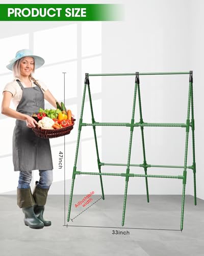 MYMULIKE 2 Pack Cucumber Trellis, Garden Trellis for Climbing Plants Outdoor, A-Frame Cucumber Trellis for Raised Bed, Plant Grow Support for Tomato, Squash, Vegetable, Flower(33"x47"x2Pcs)