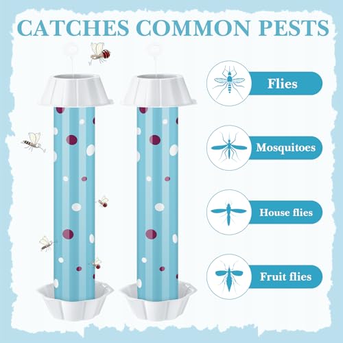 12 Pcs Sticky Fly Trap Fly Stick Indoor Outdoor Long Lasting Adhesive Fly Catcher with Hanging Hook for Wasps Gnats Bugs Insects Moths Fruit Flies Mosquitoes Spiders Fleas (Sky Blue, White) - color: Sky Blue, White