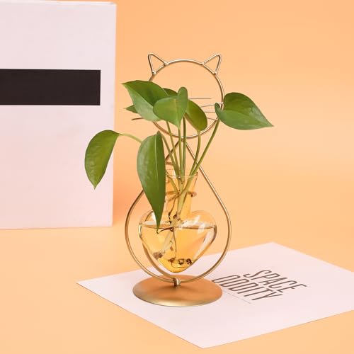 Plant Terrarium Propagation Station Gifts for Women Cat Lover - color: Gold Gold