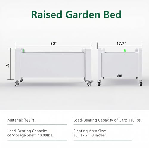 Vixzen Raised Garden Bed with Wheels Outdoor,Resin Weatherproof Planter Box with Drain Hole and Water Level Detector,for Planting Plants Vegetables(Ashen 30.04"×17.72"×17.56" - color: Ashen, size: 17.6"h