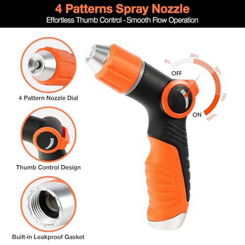 Besiter Garden Hose Nozzle Sprayer High Pressure Water Hose Nozzle with 4 Patterns with Adjustable Spray for Car Washing, Garden Watering, Patio Cleaning and Pets (Orange) - color: Lightorange