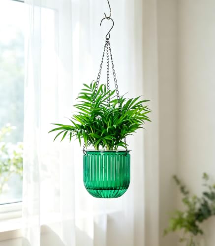 Josteve 5.2 Inch 2 Pcs Self Watering Hanging Planter Indoor Plant Pots Drainage Holes, Outdoor Small Hanging Planters Flower Pot Basket, Visible Water Level, Plant Hanger Home Decor, Gardening - color: Emerald, size: 2*5.2 inch