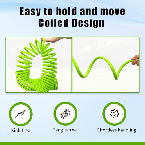 AUTOMAN Recoil Garden Water Hose 50 ft, EVA Curly Water Hose with Brass Connectors, Garden Hose Coil,Includes 7-Pattern Function Sprayer,Retractable,Corrosion Resistant Garden Coil Hose.Green - color: Green, size: 50 ft