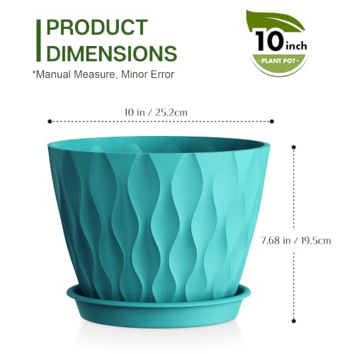 Plant Pots for Indoor Plants 1 Pack 10" Planters with Drainage Holes - color: Blue Green, size: 10 in 1pcs
