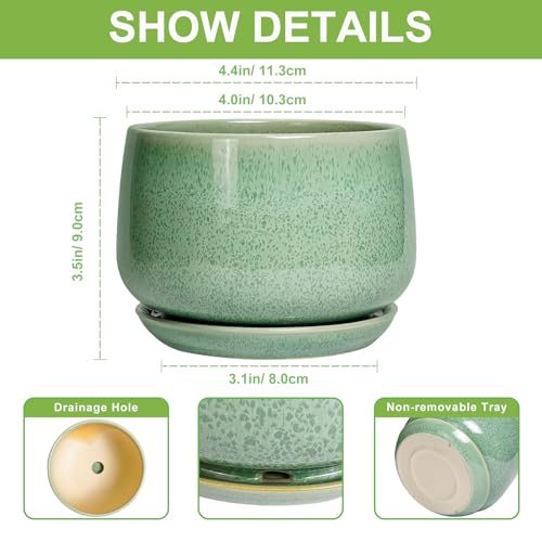 G EPGardening Ceramic Plant Pot - 4 inch Plant Pots with Drainage Hole & Saucer, Small Pots for Plant Indoor Outdoor, Modern Round Planter, Decorative Flower Pot, Room Decor, House Warming Gift, Green - color: Snowflake Green, size: 4 Inch
