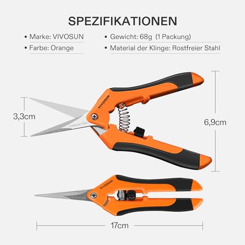 VIVOSUN 6.5 Inch Gardening Scissors Hand Pruner Pruning Shear with Straight Stainless Steel Blades Orange 1-Pack - style: Orange Straight Blade