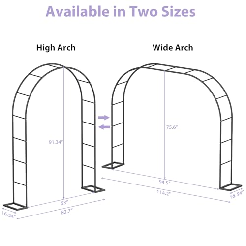 Sunexinlo Garden Arch Trellis with Base, 5.3'W x 7.6'H or 7.9'W x 6.3'H Wedding Arch, Metal Garden Trellis for Climbing Plants Outdoor Wedding Christmas Bridal Party Decoration, Black - color: Black