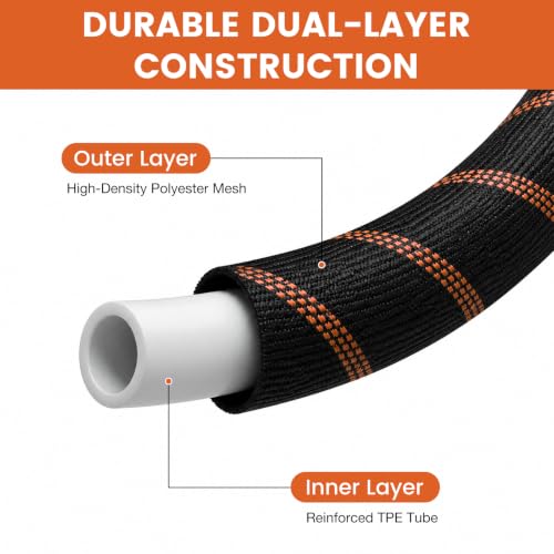 Garden Hose 50ft, Non-Expandable Flexible TPE Tube Water Hose - color: Black and orange, size: 50ft