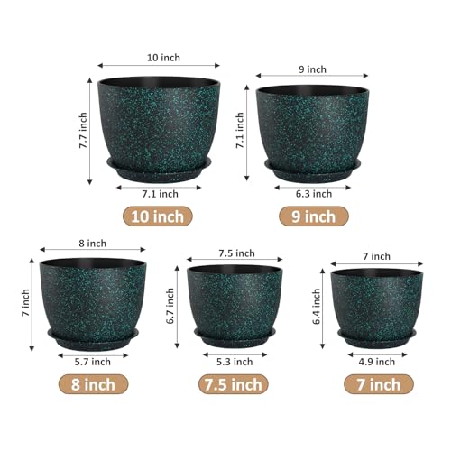 YNNICO Plant Pots 10/9/8/7.5/7 inch with Multi Mesh Drainage Holes - color: Green Speckles, size: 10/9/8/7.5/7 inch