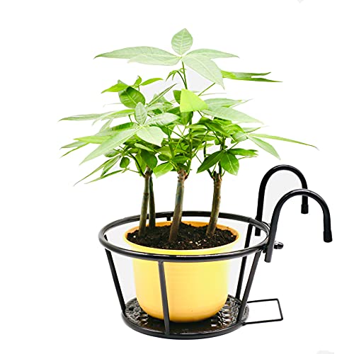 Iron Hanging Basket Flower Pot Support Home Outdoor Balcony Plant Hanging Basket Flower Pot Support Fence Planting Garden Plant Iron Product Package 3 Pieces (Black) - color: Black
