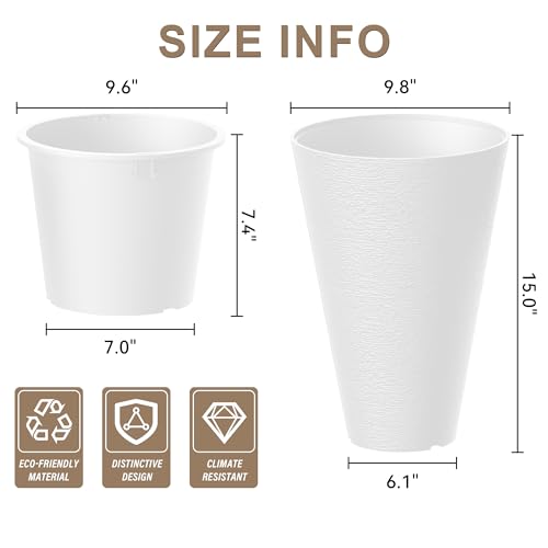 Kante Set of 2 White Plastic Round Planters 15" Tall Home & Outdoor - color: White, size: 15" H