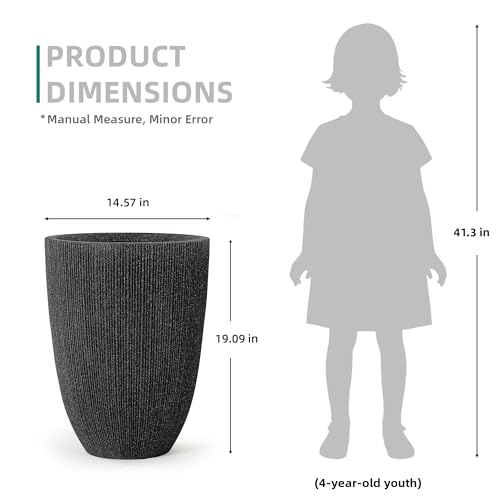 2-Pack 19" Black Resin Tall Round Planters with Fluted Texture - color: 19"h-black Fluted