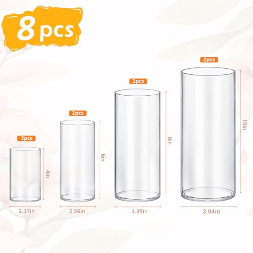 8 Pack Glass Cylinder Vases 4,6,8,10 Inch Tall Clear Flower Vase Hurricane Floating Candle Holder for Table Centerpiece Wedding Home Decor - size: 8 Pack(4,6,8,10 Inch )