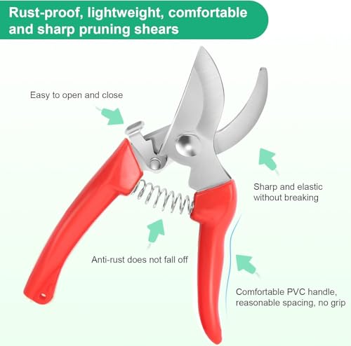 Professional Grade Pruning Shears Gardening Scissors Set - 2 Pack Ergonomic Garden Clippers with Non-Slip Rubber Handle, Sharp Stainless Steel Blades for Gardening, Floral, Bonsai, Indoor Plants,Red - color: Red