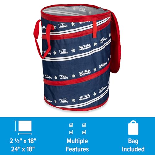 Camco Campsite Pop Up Utility Container with Liner and Zipper Close Lid for RV Storage, Laundry Hampers, and Organization, Patriotic - color: Patriotic