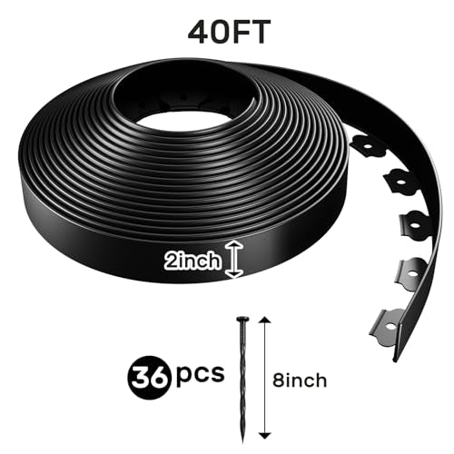 AGTEK Garden Edging 40FT Landscape Edging Kit 2 Inch Height Plastic Garden Border - color: Black, size: 2in X 40FT