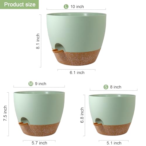 WSMKSZ 10/9/8 inch Self Watering Pots for Indoor Outdoor Plants, Set of 3 - color: Green With Brown, size: 10"+9"+8"