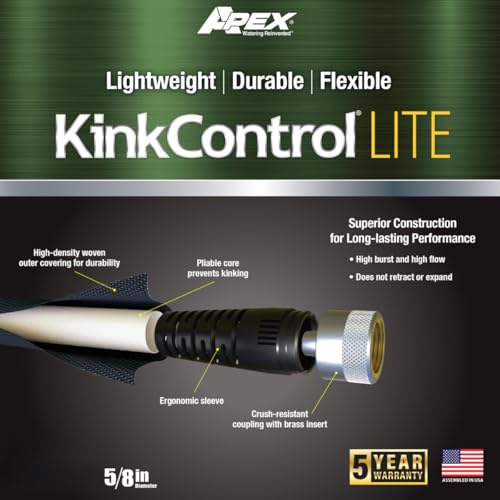 Kink Control Lite, Doesn’t Expand or Burst, Extremely Light Weight, Garden Hose, Water Hose with Superior UV Resistance, Ergonomic Grip, High Burst Strength,Kink Resistance, 25 Ft - size: 5/8" x 25 ft, style: Fabric Jacket
