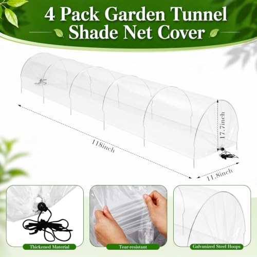 4 Pack 10ft Mini Garden Greenhouse Tunnel Net Cover - color: Clear